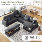 130" Sectional Couches for Living Room, Modular Sectional Sofa, Grey | Sofa Converts to Sleeper, Throw Pillows