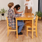 ECR4Kids 24in x 48in Rectangular Hardwood Table with 28in Legs and Four 16in Chairs, Kids Furniture, Honey, 5-Piece | Durable rubberwood, GREENGUARD Gold Certified, ANSI/BIFMA Compliant, 10-12 years, 200 lb seat capacity, classroom & home use