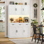 HOSTACK Kitchen Pantry Storage Cabinet, Tall Kitchen Hutch Cabinet, White | 47"W Food Pantry Cabinet with Smart LED / Charging Station / Countertop / 3 Large Drawers, 72"H Storage Hutch, Dining Room