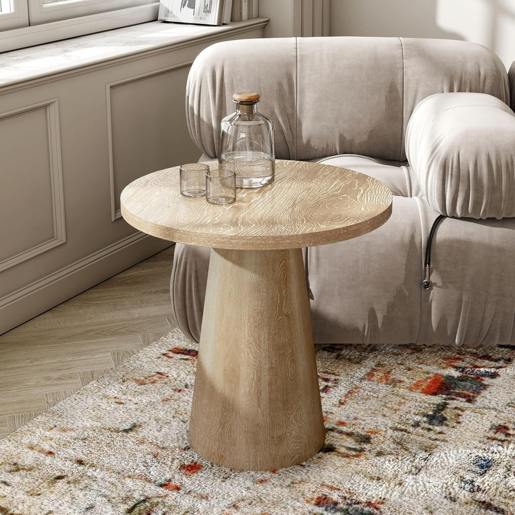 Furniture of America Crambel Modern Solid Rubberwood 20-inch Round End Table with Cone-Shaped Pedestal Base, Living Room Furniture for Small Space, Home Office, Oak Finish