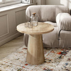 Furniture of America Crambel Modern Solid Rubberwood 20-inch Round End Table with Cone-Shaped Pedestal Base, Living Room Furniture for Small Space, Home Office, Oak Finish