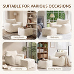 Giant Bean Bag Chair for Adults, Large Bean Bag with Ottoman | Cloud Comfy Bean Bag with Backrest & Armrests, Stuffed Beanbag Chair for Reading, Gaming, Napping, Beige
