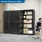 71" Black Metal Storage Cabinet with Doors, Heavy Duty | Freestanding Cupboard Kitchen Pantry Cabinet, 4 Adjustable Shelves, Gold Handles, Anti-Tip Tall Cupboard for Home and Garage