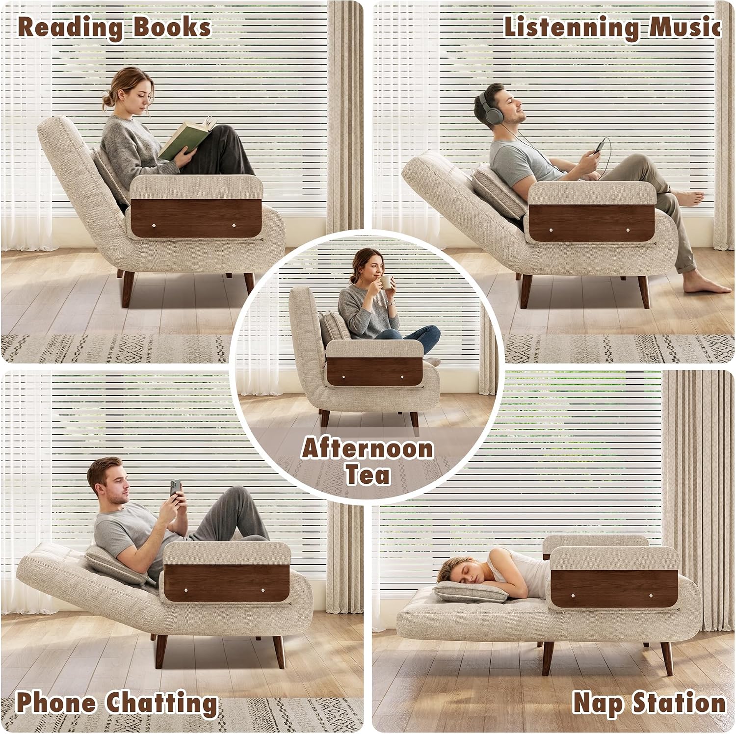 JASIWAY 3 in 1 Convertible Sleeper Chair, 37" Futon Sofa for Small Spaces