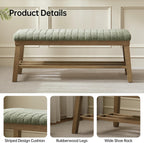 VKNOW Entryway Bench, Storage Shoe Bench with Rubberwood Legs, Green | Shoe Rack Bench with Cushion, Soft Chenille Fabric, Stripe Design, Bench With Shoe Storage for Hallway, Bedroom