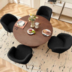 Homedot 5-Piece Round Dining Table Set for 4, 47-Inch Walnut Kitchen Table and Upholstered Chairs Set for Dining Room, Modern Circle Dinette Table Set with Black Barrel Dining Side Chairs Upholstered
