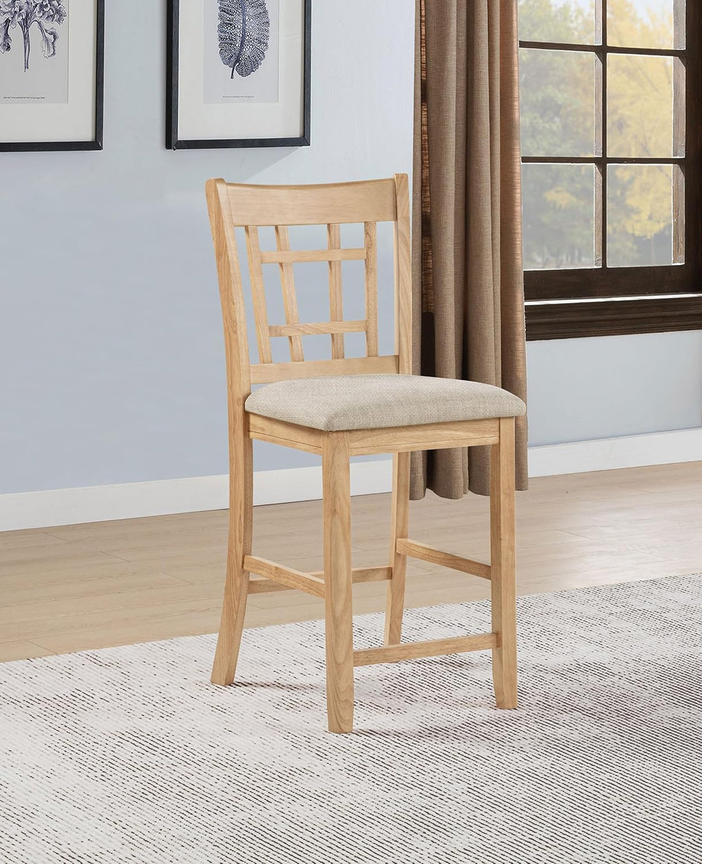 Coaster Home Furnishings - LAVON - Wood Upholstered Counter Height Chairs - Lattice Back, Padded Seats - Dining Room & Kitchen - Set of 2 - Linen & Light Oak - 106629
