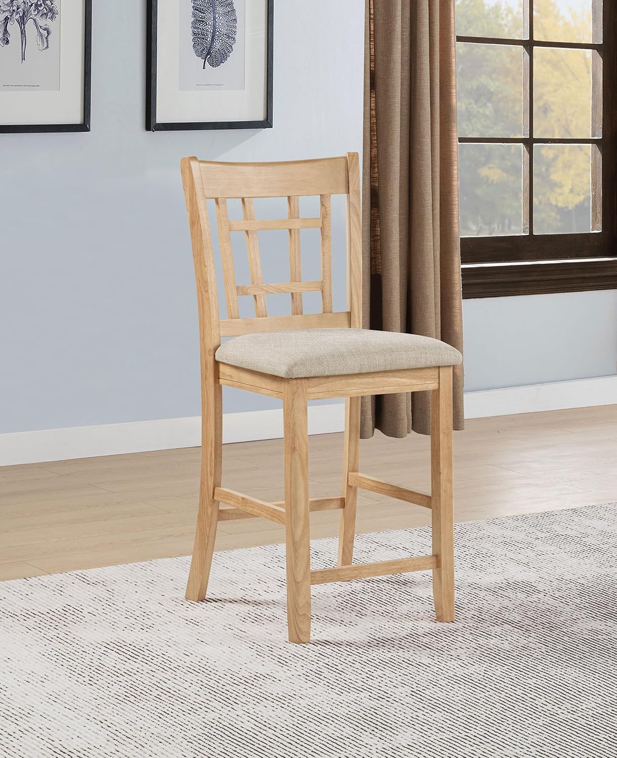 Coaster Home Furnishings - LAVON - Wood Upholstered Counter Height Chairs - Lattice Back, Padded Seats - Dining Room & Kitchen - Set of 2 - Linen & Light Oak - 106629
