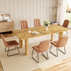 HIPIHOM Extendable Dining Table Set for 6, Seats 6-8 | MDF Farmhouse Extends 63-78.7in, Space-saving for Living Room & Nook, Oak Table + 6 Brown Upholstered Chairs