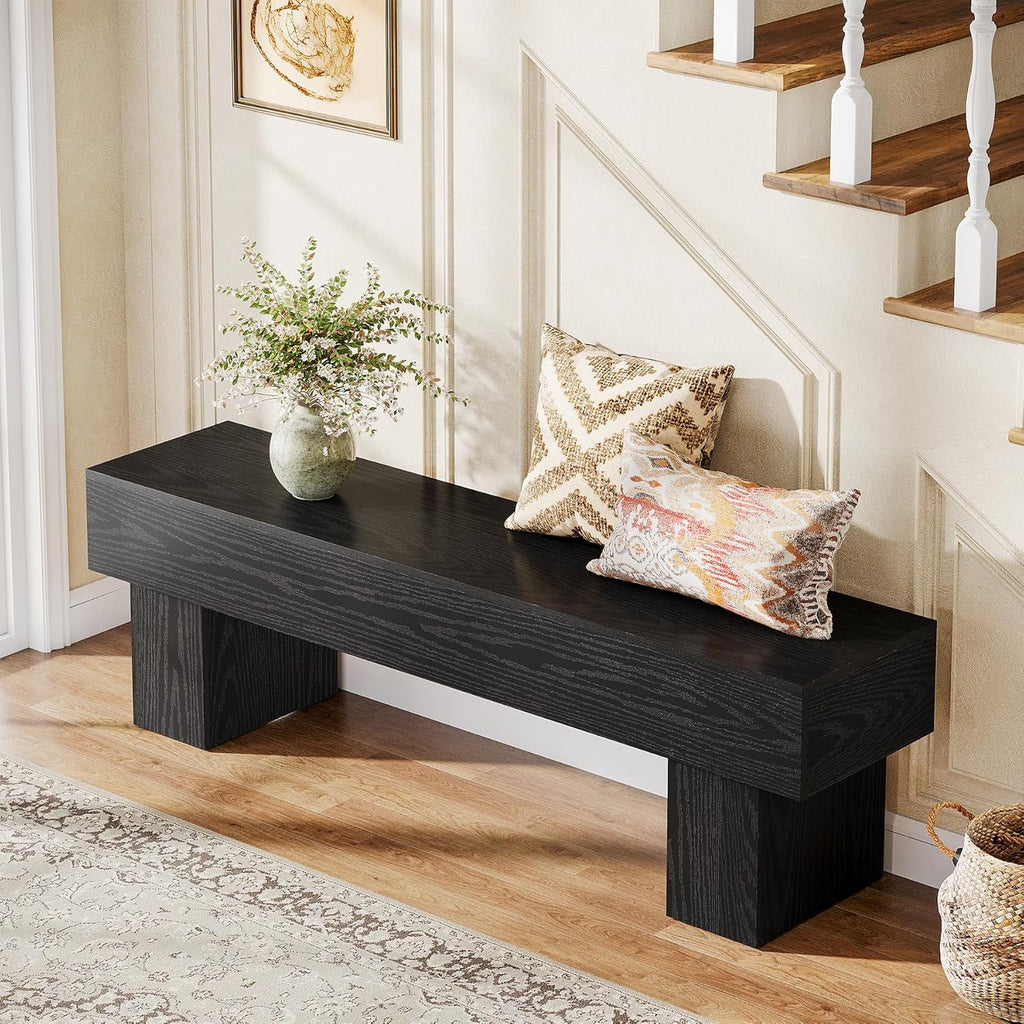 Tribesigns 63“ Extra Long Entryway Bench, Indoor End of Bed Bench for Bedroom, Farmhouse Wooden Shoe Seat Dining Bench for Dining Room, Living Room, Hallway, Black