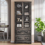 YITAHOME 76'' Kitchen Pantry Cabinet with 2 Drawers, Tall Storage Cabinet with Glass Doors & Adjustable Shelves, Freestanding Display Curio Cabinet for Collectibles, Living Room, Dark Rustic Oak