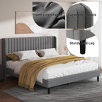 Queen Bed Frame with Vertical Channel Tufted Headboard & Wingback