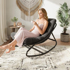 GarveeTech Outdoor Papasan Rocking Chair, Oversized Egg Rocker with Adjustable Swing & Waterproof Cushion, 450 lbs Capacity Metal Frame for Patio, Porch, Garden, Dark Gray
