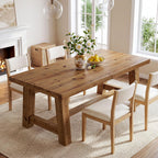 63-Inch Solid Wood Dining Table, Farmhouse Kitchen Table for 4-6 People, Rectangular Wooden Dinner Table with Thick Top & Trestle Base, Natural Wood