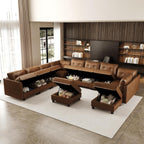 LLappuil 11-Piece Modular Sectional Sofa with Storage, Convertible Faux Leather Couch with Ottoman, Waterproof Skin-Friendly U/V Shaped Corner Oversized Sofas for Living Room, Brown