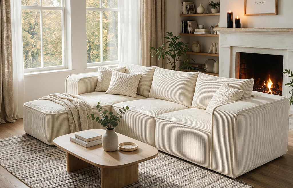 YITAHOME Oversized Cloud Couch Sectional Sofa for Living Room | Modular L-Shaped Corduroy Sofa with Chaise Lounge, Deep Seat Convertible Couch, Compressed No Assembly,Beige