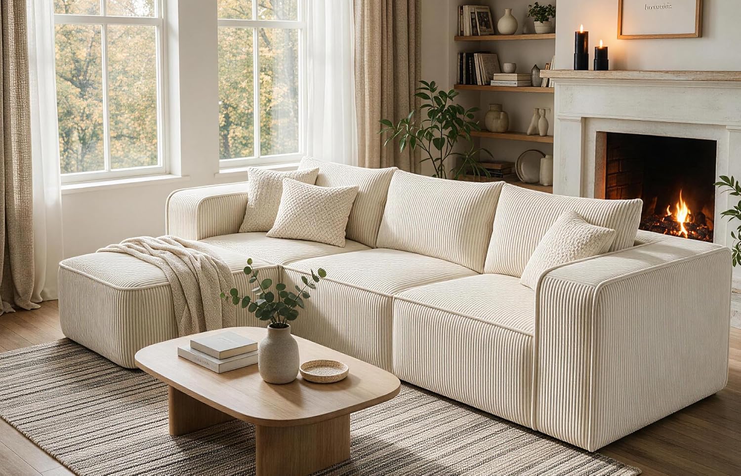 YITAHOME Oversized Cloud Couch Sectional Sofa for Living Room | Modular L-Shaped Corduroy Sofa with Chaise Lounge, Deep Seat Convertible Couch, Compressed No Assembly,Beige