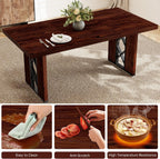 HIPIHOM 3-Piece Dining Table Set for 6 People, Walnut Table with 2 Benches | Thick MDF Tabletop, Rectangle Kitchen Table Set with Metal Legs for Breakfast Nook, Dining Room, Kitchen, Apartment