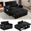 Yaheetech 3 in 1 Sofa Bed Convertible Velvet Sofa Pull Out Couch Folding Loveseat Sleeper with Adjustable Backrest, Armrest Pillows, USB Ports, Side Pockets for Living Room Bedroom Apartment, Black