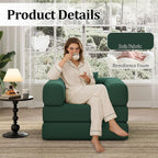 Single Couch Sofa for Small Spaces, 2-in-1 Single Sofa with Soft Corduroy Foldable Chair Lounger Sleeper Sofas for Small Apartment, Living Room, Home Office (Green, 35.43" Single Sofa)