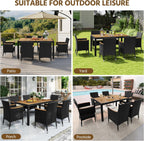 Yaheetech 7 Piece Patio Furniture Set, Outdoor Dining Acacia Wood Table Top Rattan Conversation Set with Soft Cushions, 6 Chairs & 1 Table for Backyard, Deck, Garden & Yard, Black/Beige