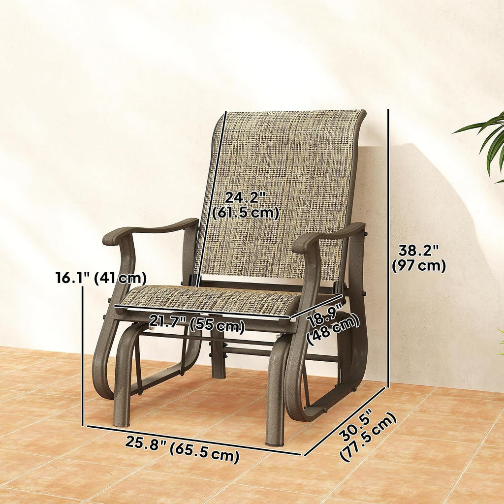 Outsunny Outdoor Glider Chair Patio Garden Steel Frame Light Mixed Brown | Gliders for Outside Patio, Mesh Fabric, Backyard, Porch
