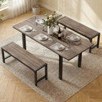 Ahomly 63“ Extendable Dining Table Set with 180° Smart-Flip Pivot, Gray | Dining Table Set for 4,Kitchen Table with Bench,Small Dining Table,Perfect for Small Space,Dinner Room Table Set for 6