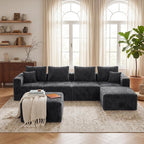 33.5'' Plush Fluffy Corduroy Ottoman for Floor Couch in a Box, Modern Compressed Sofa, Small Comfy Square Couch for Living Room, Bedroom, Grey, (Ottoman)
