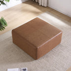 35" Faux Leather Large Square Ottoman Coffee Table for Living Room, Brown | Big Couch Ottoman Footstool
