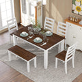 Harper & Bright Designs Rustic 6-Piece Dining Set with Table, 4 Chairs & Bench | Farmhouse Kitchen Table Set with Ergonomic Seating for Dining Room (Walnut + Cottage White)