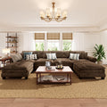PHI VILLA 150" Oversized Modular Sectional Couch U Shaped for Living Room | Mid-Century Modern 6-Seater Cloud Sofa, Grayish Brown, Rolled Arms & Nailhead Trim, Wider & Deeper Seats, Ottoman, Chenille