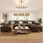 PHI VILLA 150" Oversized Modular Sectional Couch U Shaped for Living Room | Mid-Century Modern 6-Seater Cloud Sofa, Grayish Brown, Rolled Arms & Nailhead Trim, Wider & Deeper Seats, Ottoman, Chenille