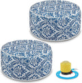 Cinnvoice 2 Pcs Inflatable Outdoor Ottoman Pouf Waterproof Round Footrest with Handle D21 x H9 Inch Indoor Outdoor Portable Footstool for Patio Garden Camping or Home Pool(Retro)
