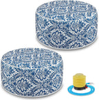 Cinnvoice 2 Pcs Inflatable Outdoor Ottoman Pouf Waterproof Round Footrest with Handle D21 x H9 Inch Indoor Outdoor Portable Footstool for Patio Garden Camping or Home Pool(Retro)