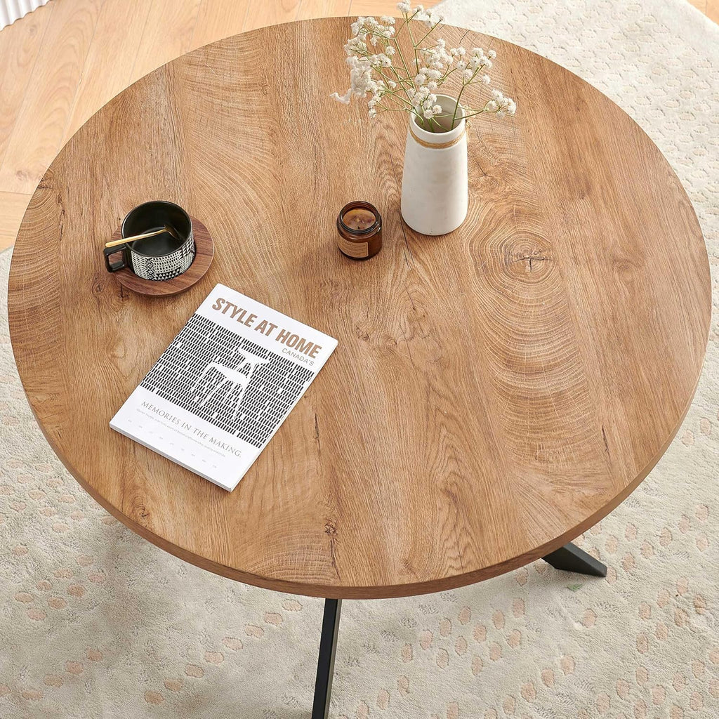 Homedot Kitchen Dining Table Set for 4, Modern Compact Round Dining Breakfast Dinner Table Chairs Set for Apartment Dining Room, Rustic Brown Table with Black Boucle Dining Side Chairs Set