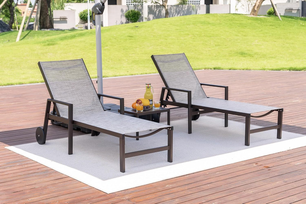 PURPLE LEAF Outdoor Chaise Lounge Chair with Armrests Bronze Aluminum Beige