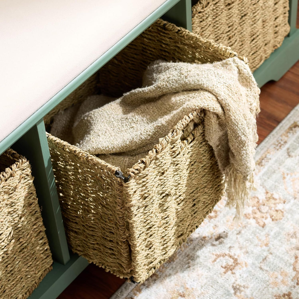 SAFAVIEH Furniture - Lonan Storage Bench - Dusty Green - Solid Wood - Farmhouse Lift-Top Design - Ideal for Entryway, Living Room, Hallway, 18" Seat Height (AMH5733J)