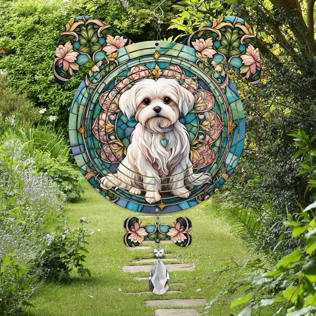 Maltese Dog Ears Wind Spinner, Maltese Wind Spinner Hanging for Yard and Garden V02