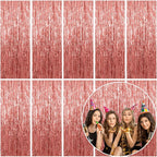 10 Pack Foil Curtain Backdrop Rose Gold Metallic Tinsel Foil Fringe Curtains Photo Booth Props for Birthday Wedding Engagement Baby Shower Bachelorette Christmas Holiday Celebration Party Decorations