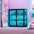 Display Cabinet with Glass Doors and Adjustable Shelves,34" Tall Bookcase with LED Lights,3-Tier Curio Cabinet for Collectibles,Glass Display Case for Living Room,Black