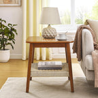 Mid Century Modern End Table with Shelf, 2-Tier End Table with Storage, Small Bedside Tables or Living Room, Walnut