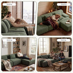 GRUSIGN 108'' Modular Sofa,Sectional Couch for Living Room | Tufted Oversized L Shape Deep Seat Sectional Sofa with Ottoman & 3 Throw Pillows,Corduroy Cloud Couch,Green