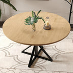 GarveeHome 47 Inch Round Dining Table for 4-6, Circle Kitchen Table with Pedestal Base, Farmhouse Wooden Dining Table for Small Spaces, Kitchen & Dining Room, Living Room-Oak/Only Table