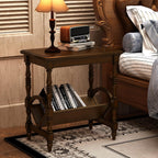 LKTART Wood End Table, Vintage Sofa Side Table with Magazine Rack and Rubberwood Legs, Bedside Table with Birch Wood Veneer Finish for Living Room Bedroom Small Space Home Office, Dark Brown