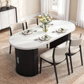 IRONCK 71" Oval Dining Table for 4-8, Modern Farmhouse Dining Table with Hidden Storage & Fluted Base, 1.6" Thick Faux Quartz Top, Dinner Table for Dining Room Kitchen Home Office, Black