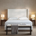 52.5" Extra-Tall Wingback Bed Frame - Luxury Oat Boucle Upholstered Platform Bed with Gray Oak Wood Base, Heavy Duty 1000lbs, No Box Spring Needed, Noise-Free Design (King)