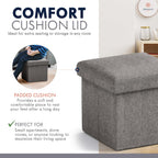 Ornavo Home Small Storage Ottoman Foldable Collapsible Cube Square Linen Ottoman Foot Rest Stool Seat, for Living Room, Bedroom, Home Office, Dorm - 12 x 12 x 12, Dark Gray