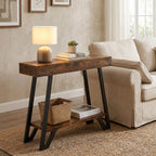 LITTLE TREE 41-Inch Console Table with Geometric Metal Frame, Rustic Brown, Entryway Tables, Storage Shelves, 2-Tier, Industrial, Hallway Sofa Table, Accent Table, Living Room