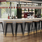 Alunaune 30" Metal Bar Stools Set of 2 Stackable Counter Height Barstools Backless Industrial Kitchen Bar Chairs with Wooden Seat-Matte Black
