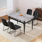 HIPIHOM Expandable Folding Dining Table Set, 55-Inch Round to Square Table with 6 Upholstered Chairs, Metal Frame, for Dining Room or Apartment (Round Table + 6 Black Modern Dining Chairs)